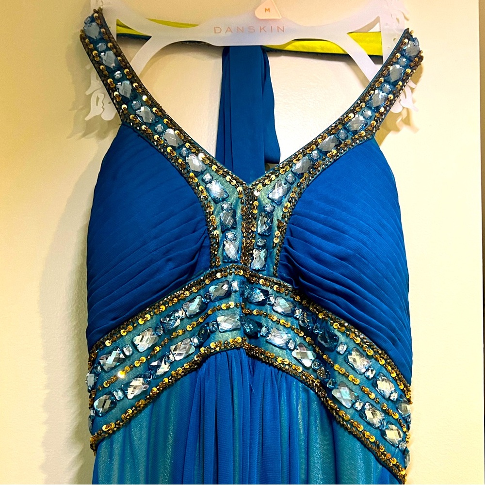 Blue Embellish Halter Dress